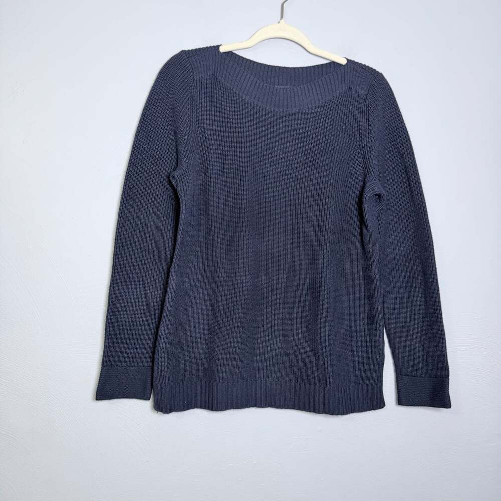 Talbots Ribbed Boatneck Sweater Size M Blue Cotton Blend